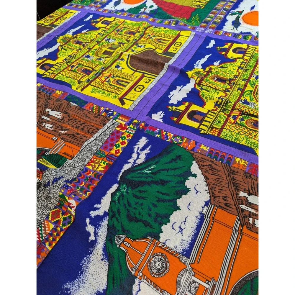 Vintage Guatemalan Fabric Tablecloth San Andres Xecul Church Folk Art 60x96